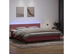 Vidaxl Cama Box Spring C/ Colchão E Led 180x210 Cm Veludo Rosa