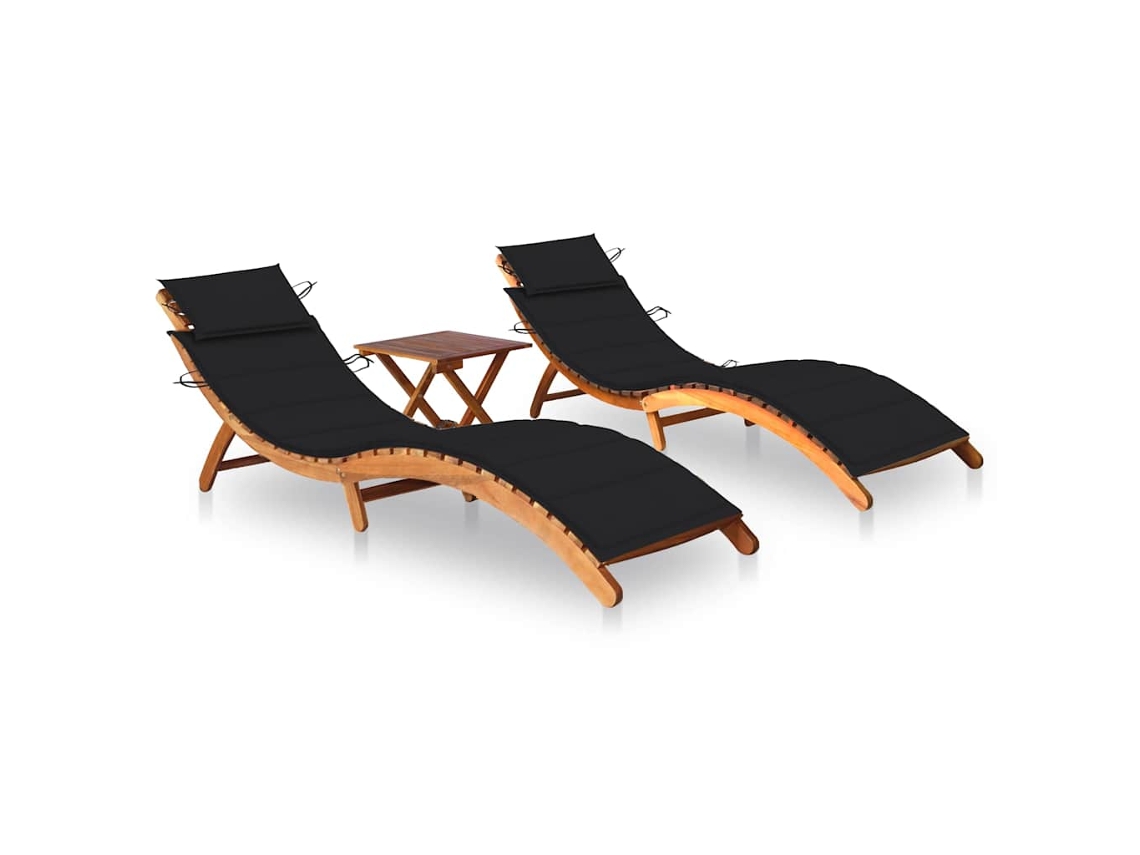 Vidaxl Espreguiçadeiras Com Mesa E Almofadões 2 Pcs Acácia Maciça