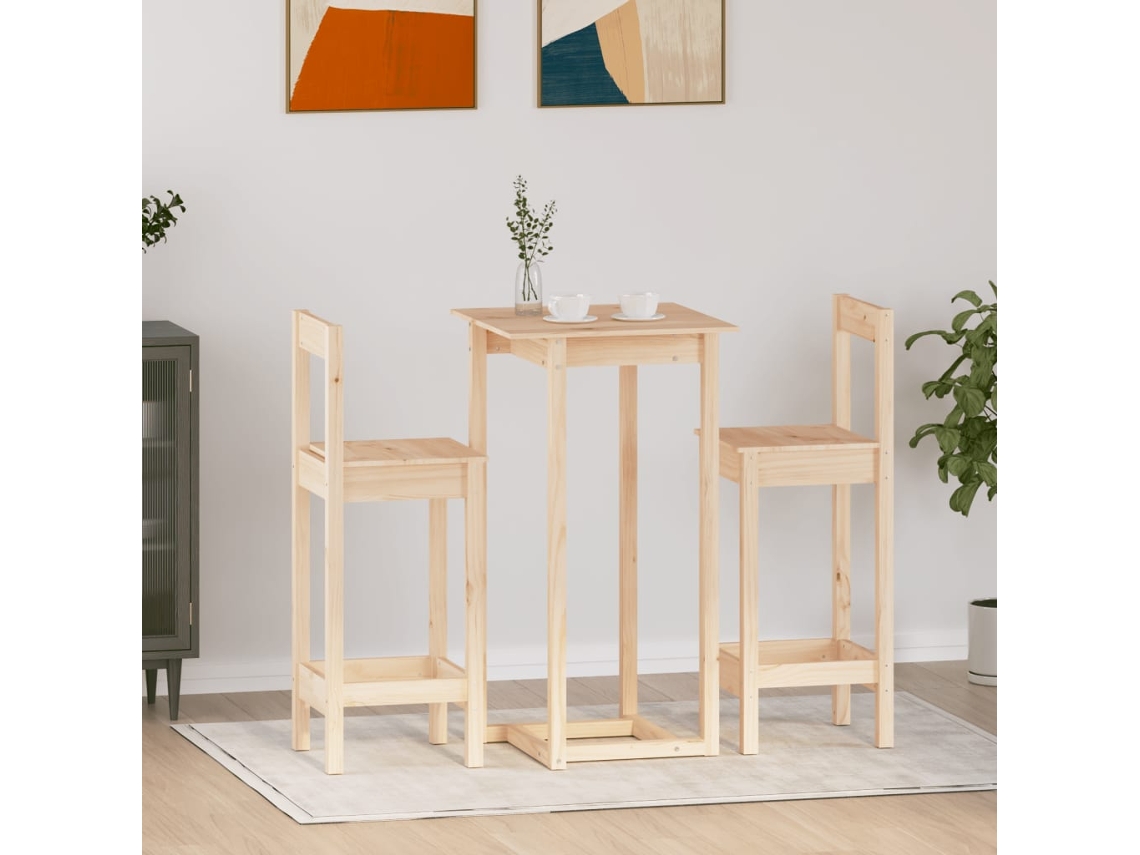 Vidaxl 3 Pcs Conjunto De Bar Pinho Maciço