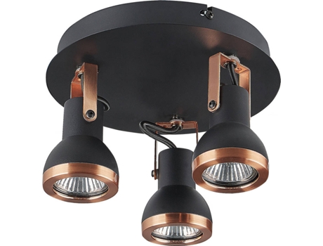 Candeeiro BELIANI de Teto 3 Luzes em Metal Preto e Cor de Cobre Baro