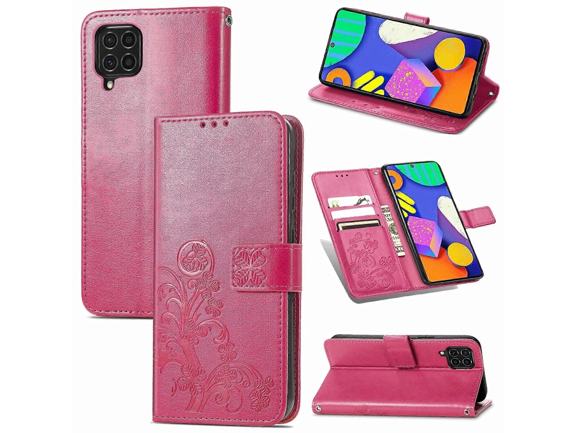 Capa De Couro Para Celular Samsung Galaxy F62/m62 Com Fecho De Quatro Lâminas, Proteção Em Relevo, Cordão, Compartimento Para Cartão, Função Carteira
