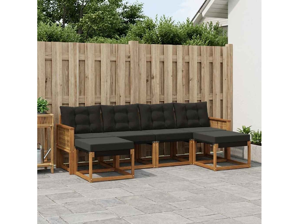 Vidaxl Conjunto De Sofás Para Exterior 6 Pcs Natural E Preto