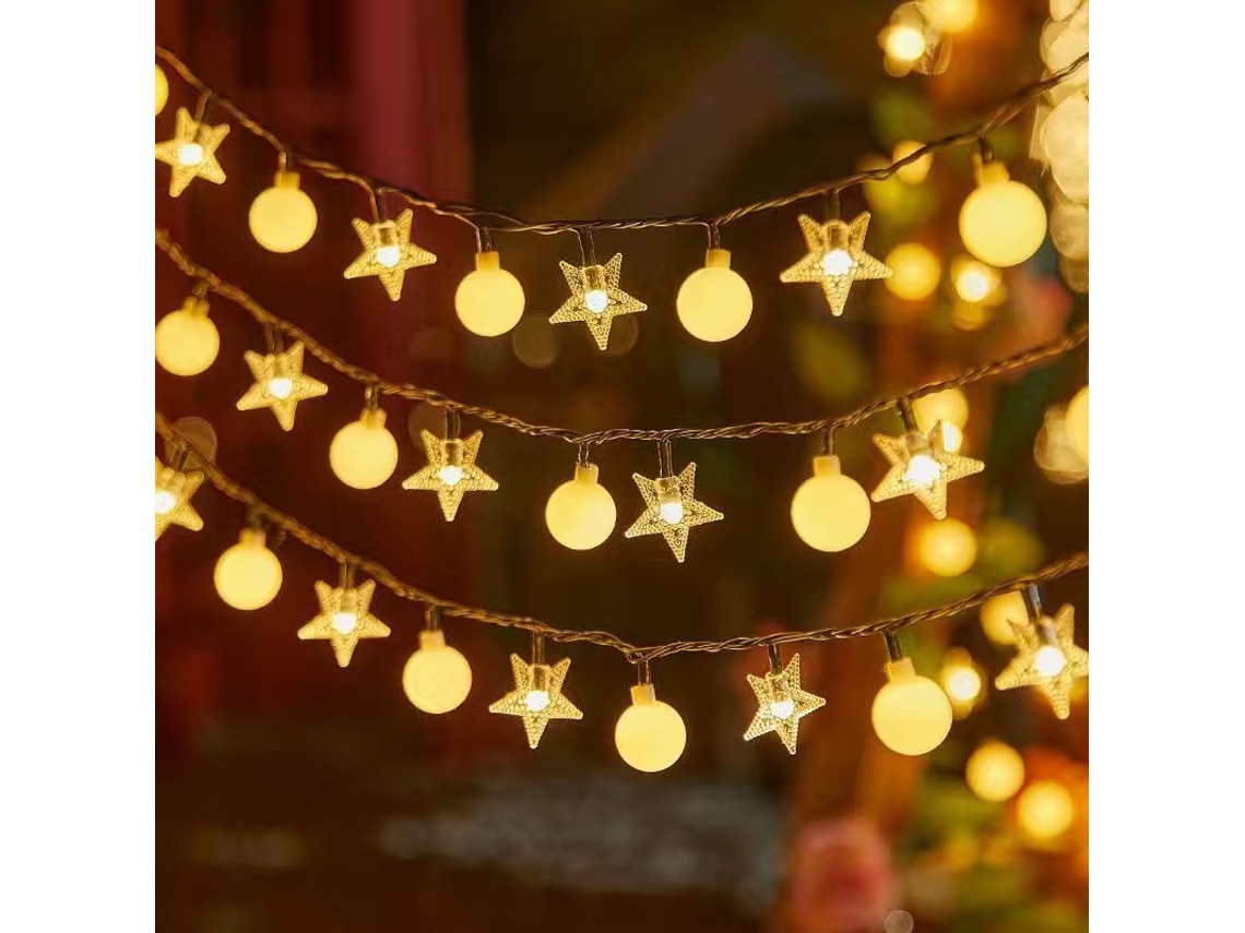 Guirlanda de Led 3m Usb com Estrelas e Bolas, Branco Quente BRILVIBERA (20 Lâmpadas)