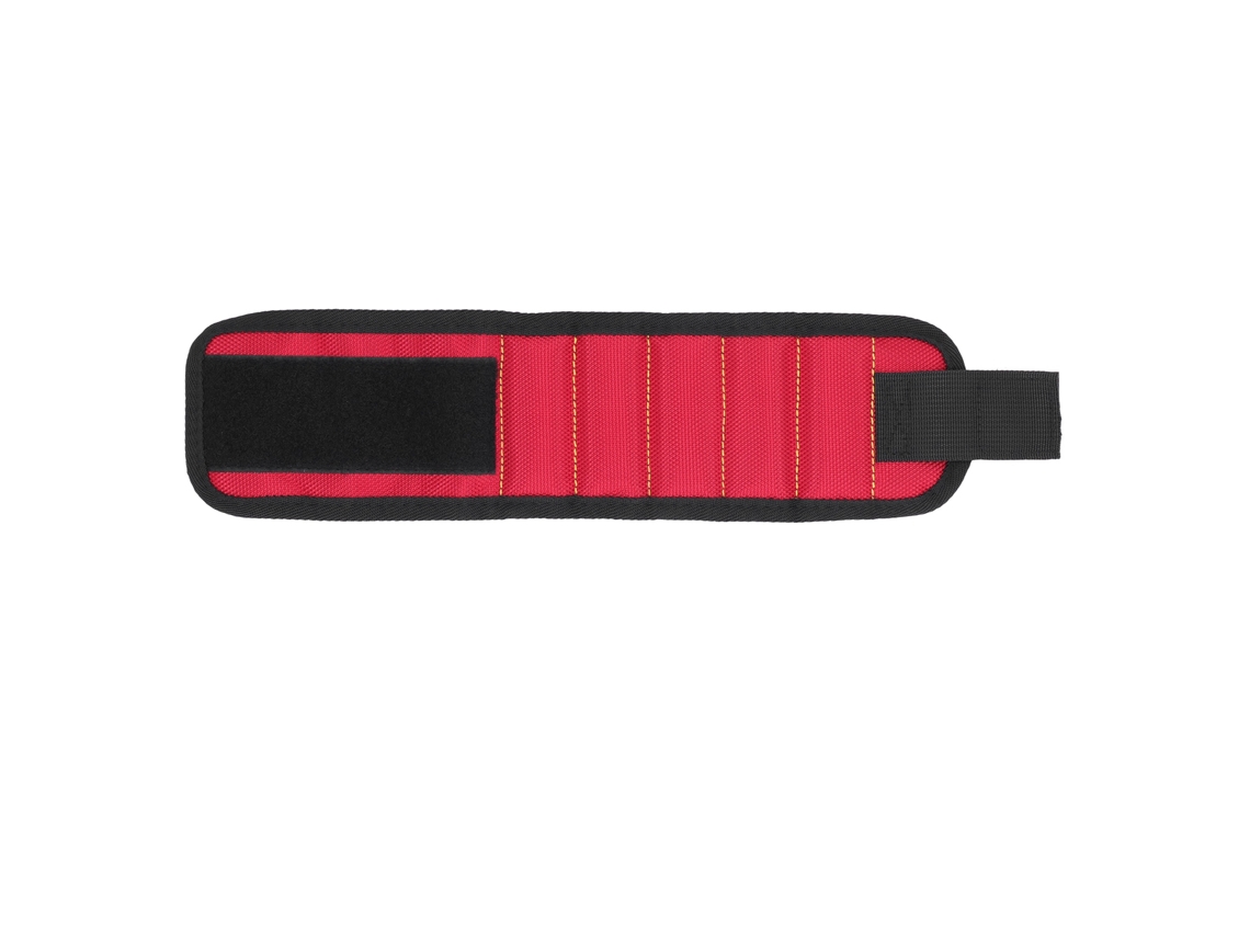 Pulseira magnética para ferramentas e parafusos com 5 compartimentos e 15 ímãs fortes, ideal para artesãos, vermelha.
