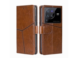 Capa De Couro Flip Horizontal Com Costura Geométrica Para Vivo X80 Pro