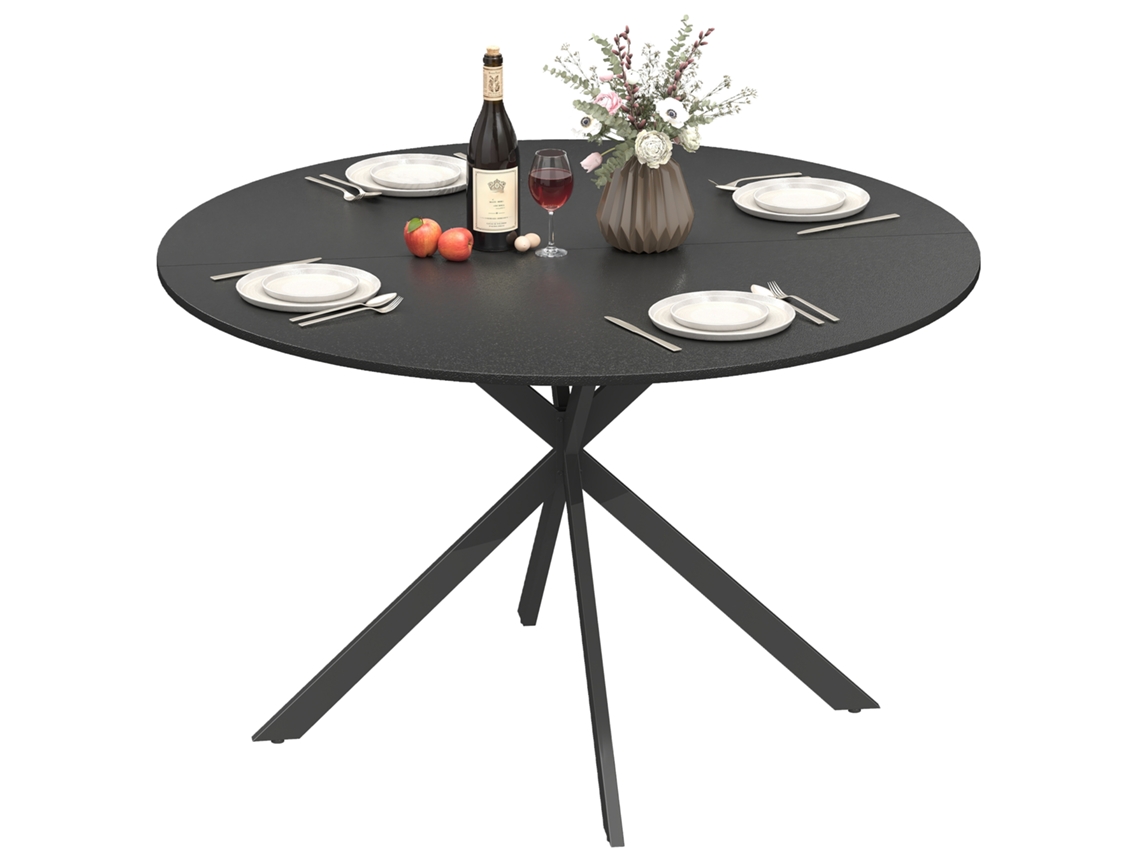 Mesa Redonda 4 Pessoas Pernas Aço, Estilo Industrial para Cozinha e Jantar Preto