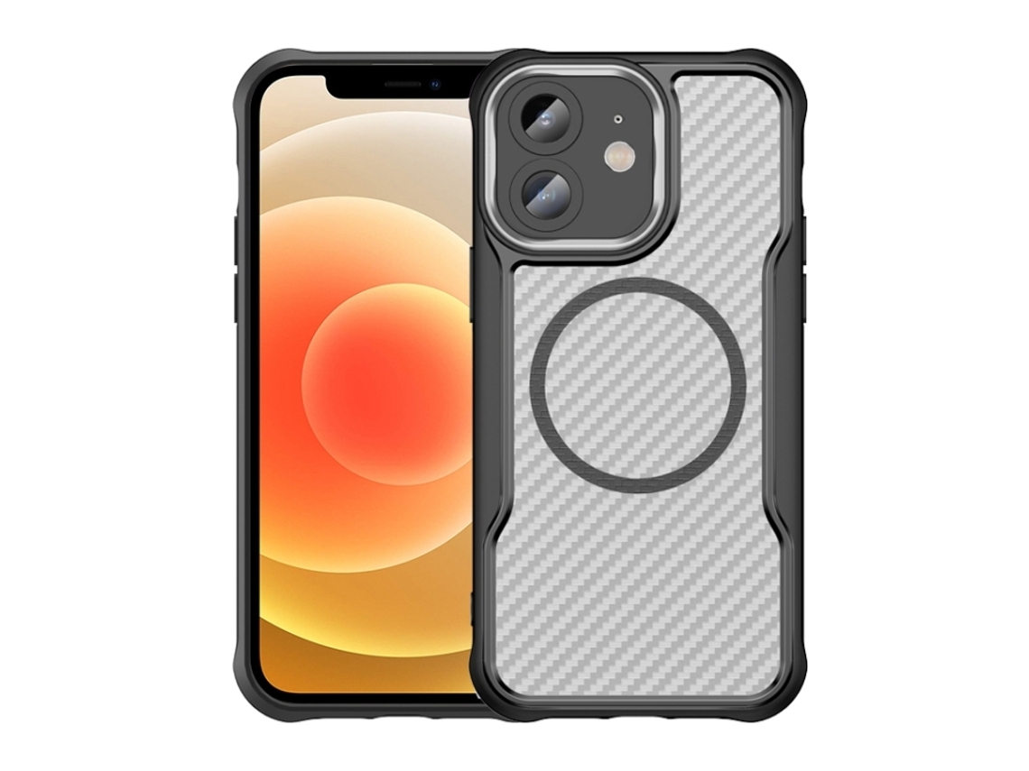 Capa Transparente Para Iphone 12 - Textura De Fibra De Carbono - Magsafe