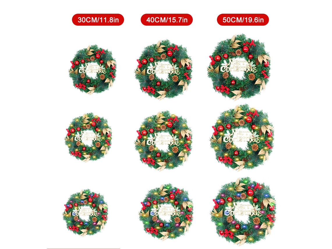 Coroa de Natal Artificial com Pinhas, Bagas e Luzes LED | S/MARCA