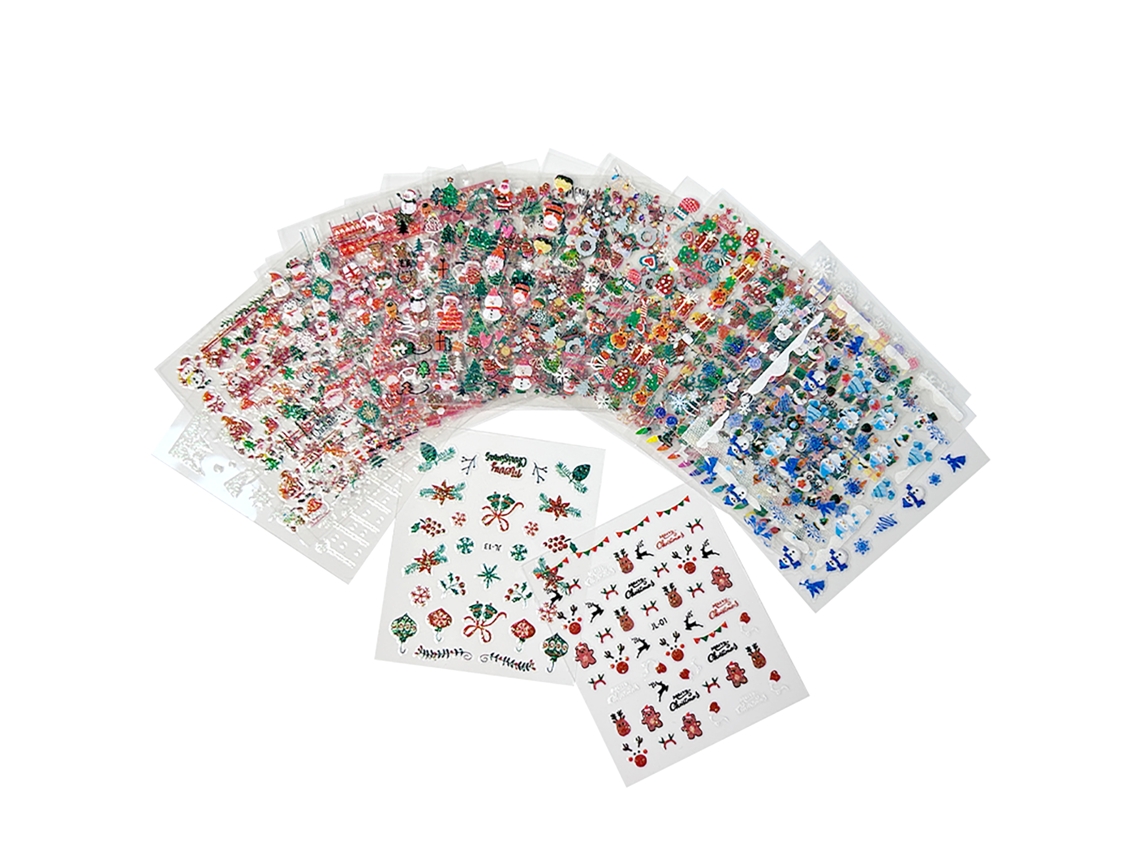 Conjunto de 30 Adesivos de Natal para Unhas, Miniaturas com Desenho 3d do Papai Noel, Decoração para Unhas Femininas. MDUG