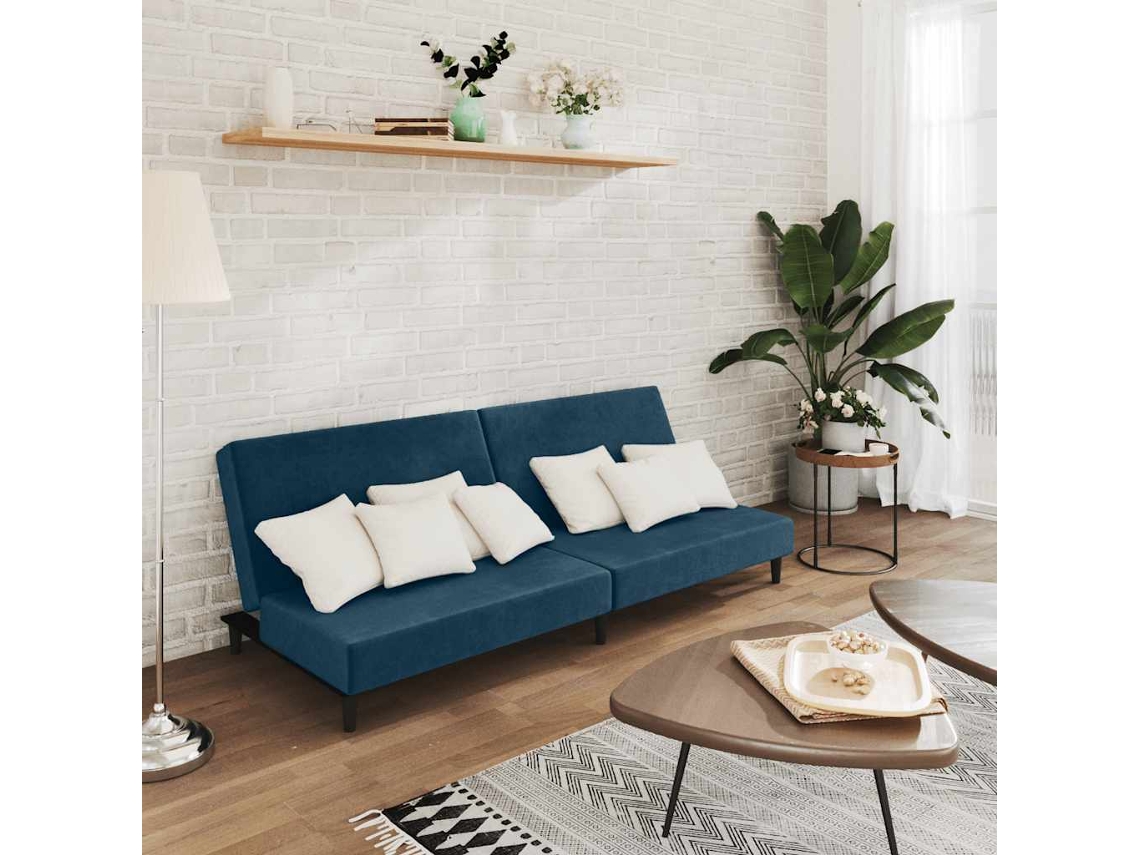 Vidaxl Sofá-cama De 2 Lugares Veludo Azul