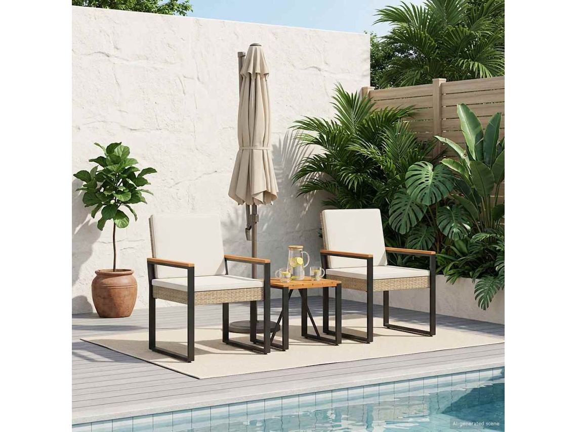 Vidaxl Conjunto De Móveis Para Exterior 3 Pcs Bege E Branco Creme