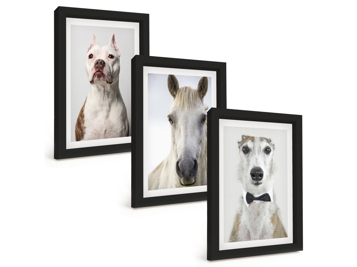 Galeria De Pinturas Murais Retratos Elegantes De Cães E Cavalos Moldura Preta Fotos Para O Escritório Espelharte (3 Peças 20x30 Cm)