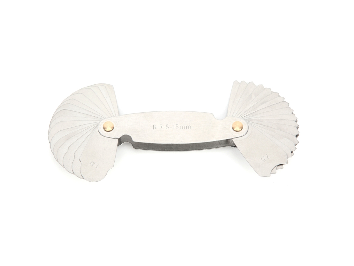 Medidor de passo de rosca métrico e imperial em aço inoxidável, ferramenta de medição dimensional R7,5-15mm