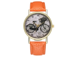 Relógio unissex casual de quartzo com pulseira de couro laranja.