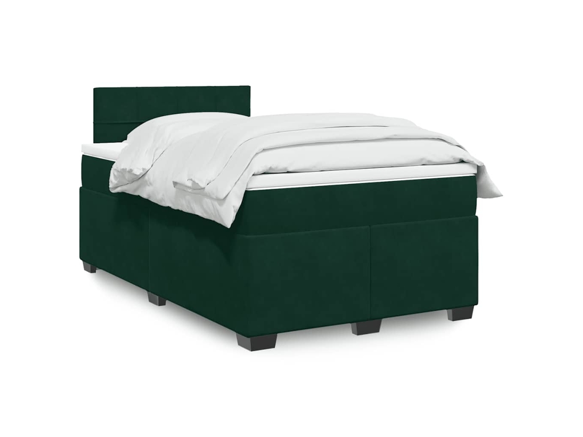 Vidaxl Cama Boxspring com Colchão 120x190 Cm Veludo Verde escuro