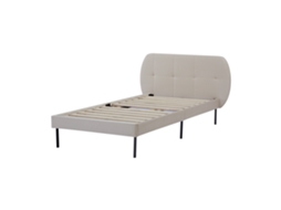 Cama com Cabeceira Estofada Porvoo [EN.CASA] Madeira de Pinho Veludo Bege (90x200cm)