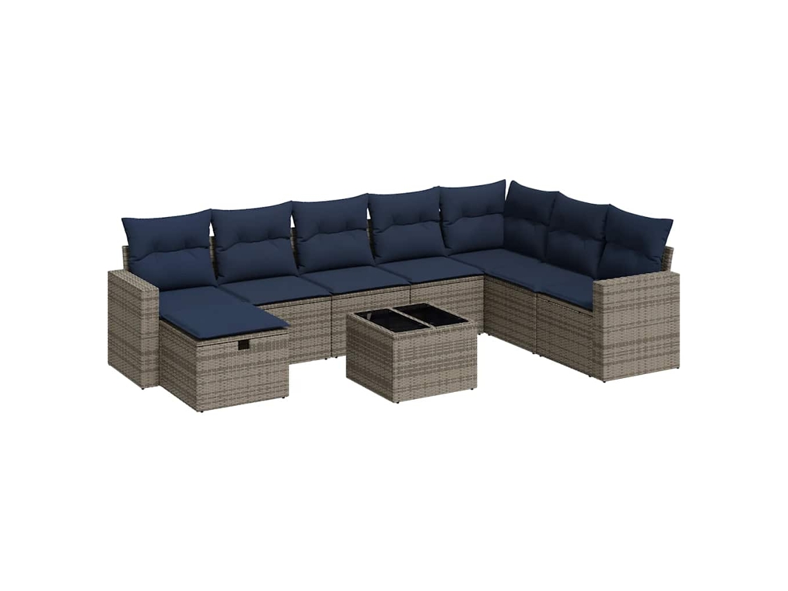 Conjunto de 9 Sofás para Jardim com Almofadas Vime Pe Cinza MAISON EXCLUSIVE (90x200 cm)