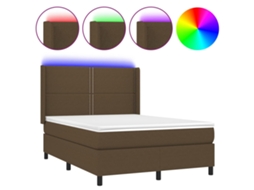 Cama Box Spring com Colchão e Led Tecido Castanho Escuro MAISON EXCLUSIVE (140x200 cm)