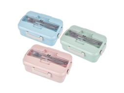 Bento Box Para Adultos E Crianças Com 3 Compartimentos, Material De Palha De Trigo, Anti-vazamento E Seguro Para Micro-ondas Rosa
