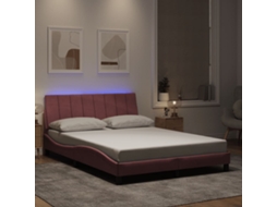 Vidaxl Estrutura De Cama Com Led Sem Colchão Hanko 140x200 Cm Veludo Rosa
