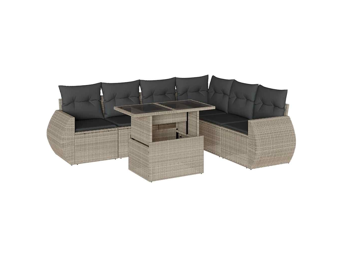 Conjunto de 7 Sofás Jardim com Almofadões Vime Pe Cinzento Claro MAISON EXCLUSIVE (7 pcs)