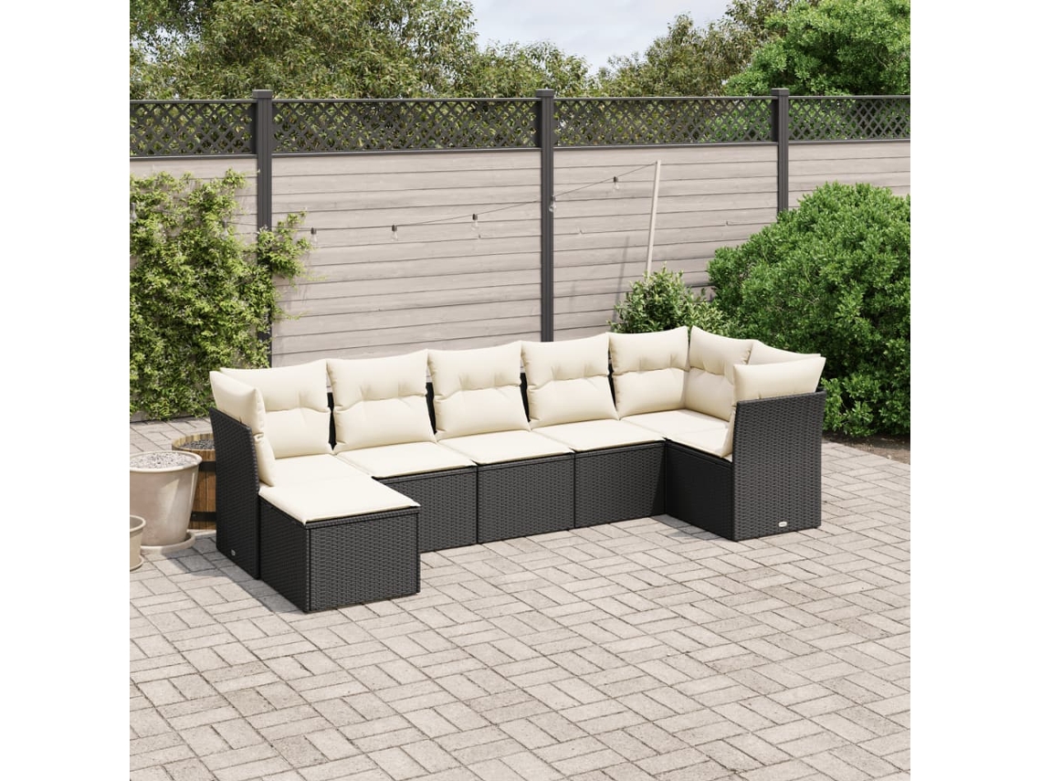 Vidaxl 7 Pcs Conjunto De Sofás P/ Jardim C/ Almofadões Vime Pe Preto
