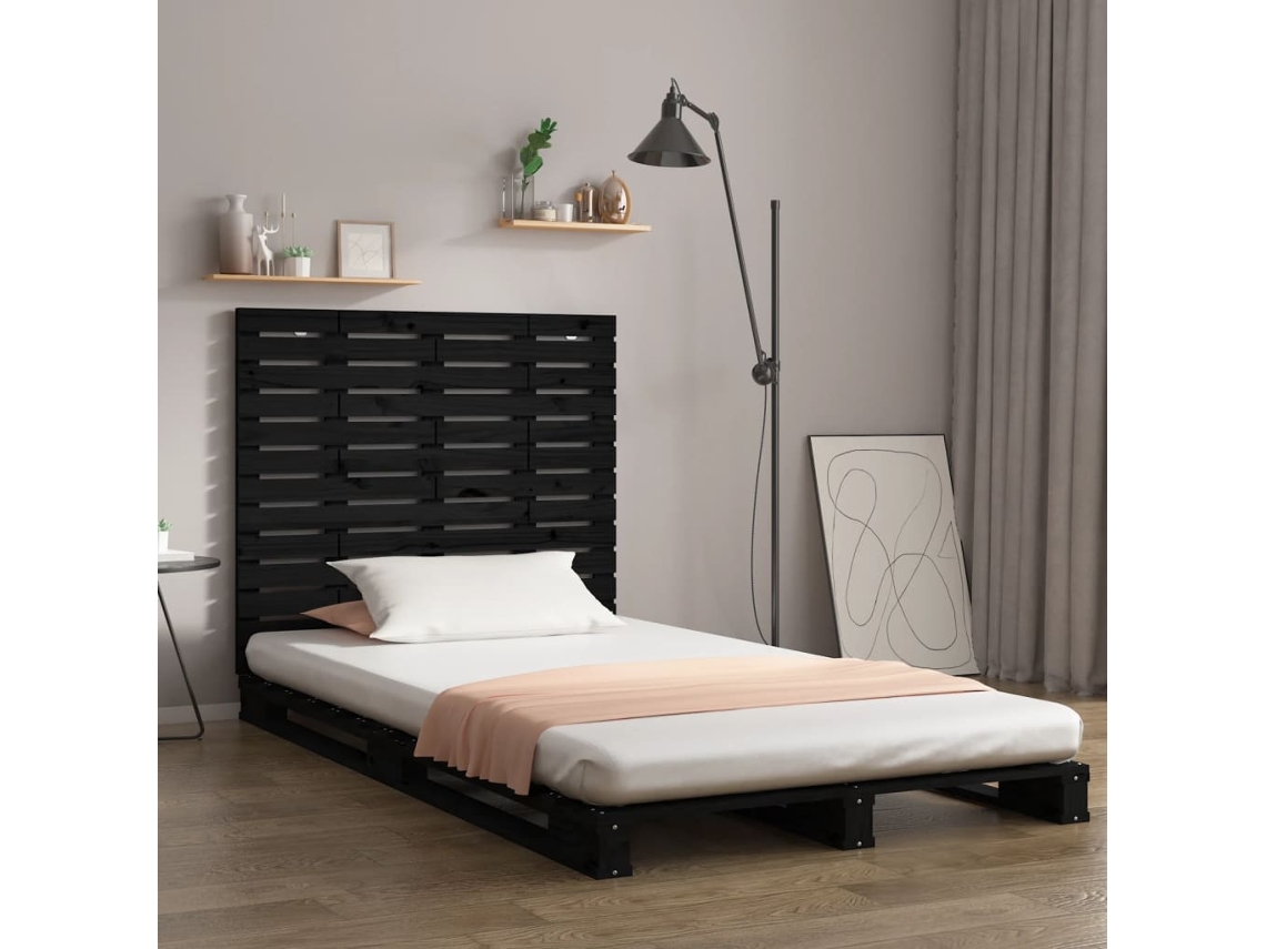 Cabecero de pared 126x3x91,5 cm Madera maciza de pino Negro