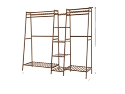 Suporte Para Roupas, Construção De Bambu Resistente, Design Moderno, Cor Do Chá
