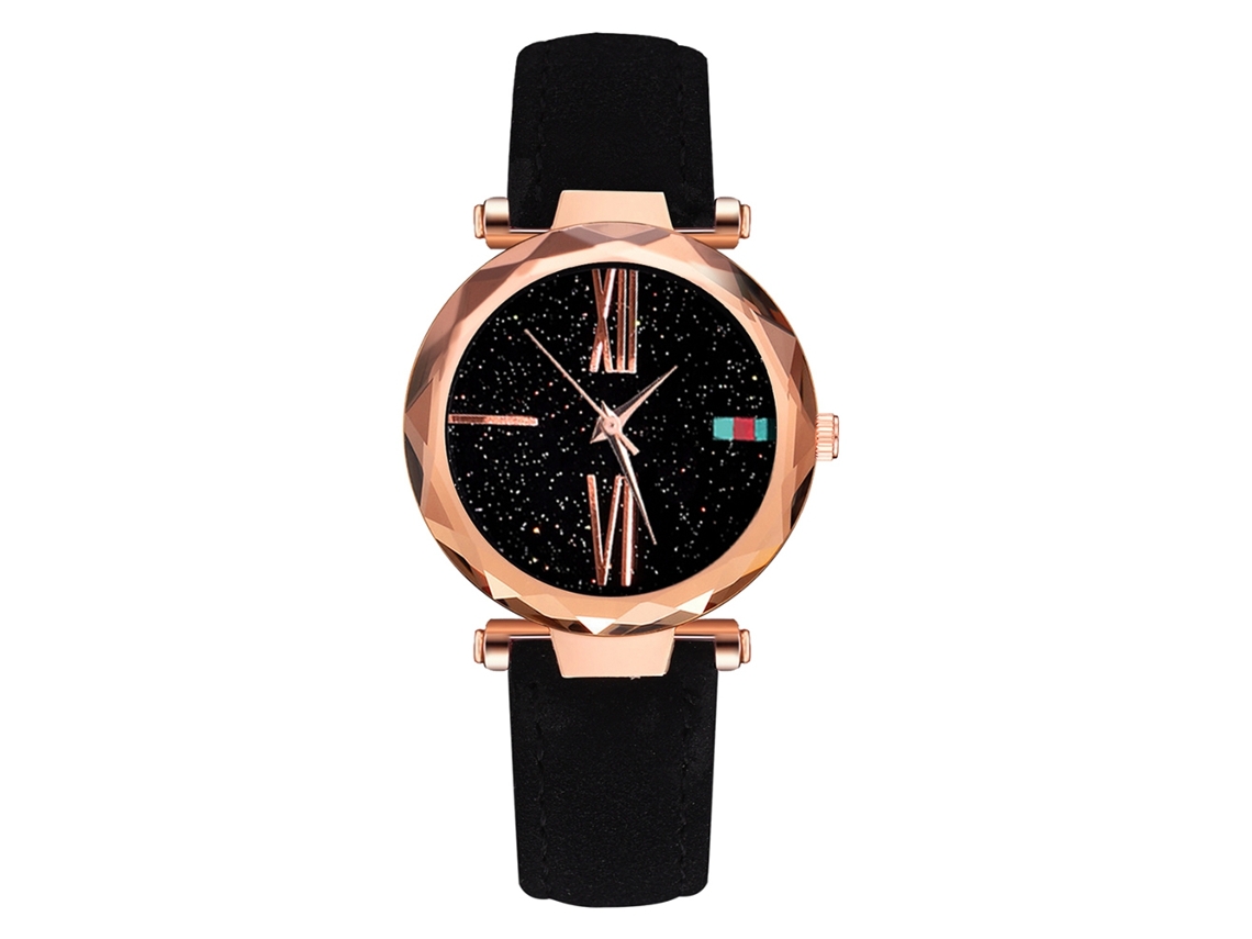 Relógio Feminino de Pulseira de Couro Pu Liga com Mostrador Geométrico de Quartzo Preto