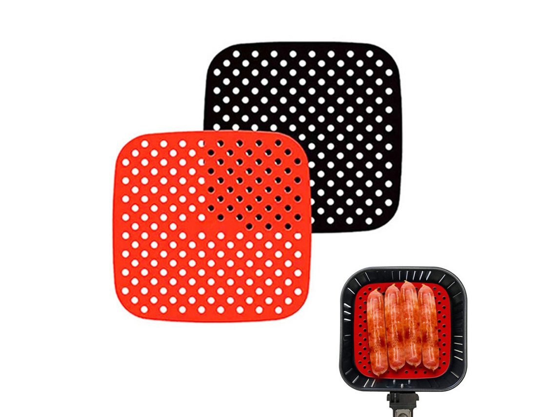 Assadeira Quadrada De Silicone Para Fritadeira A Ar, 21, 6 Cm(8, 5 Polegadas), Vermelha E Preta, Substitui As Descartáveis
