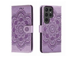 Capa De Couro Para Celular Samsung Galaxy S23 Ultra 5g Com Estampa De Mandala Solar Em Relevo
