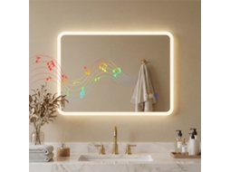 Espelho de Casa de Banho Led Bluetooth 50 X 70 Cm, Interruptor Táctil, Luz Ajustável 3 Cores, Anti embaçante, Memória, Prata