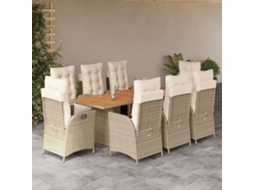Conjunto 9 Peças Jantar P/ Jardim Com Almofadões Vime Pe Bege Dkd Home Decor