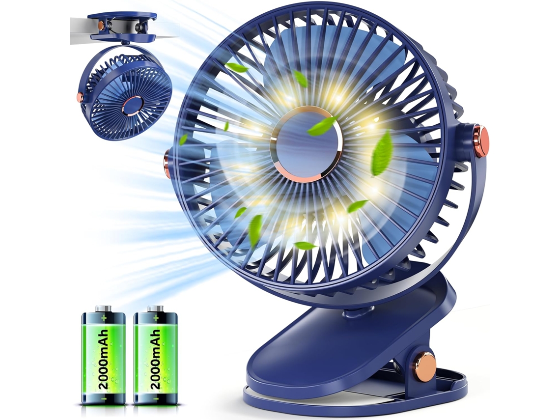 Ventilador de mesa compacto e silencioso, com luz LED, carregamento USB, bateria de 4000mAh, 15 horas de duração