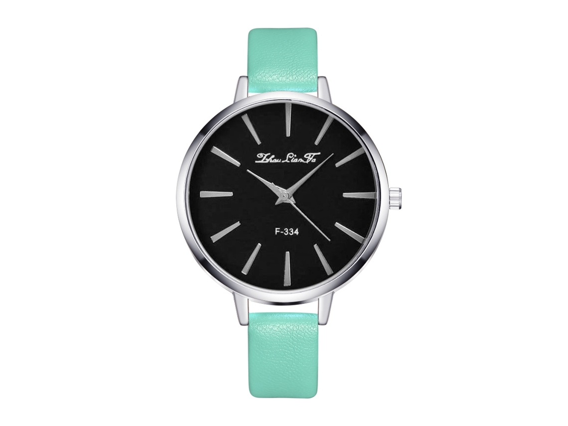 Relógio Feminino de Quartzo com Pulseira de Couro Pu Estreita Padrão Dial Escala Moda (mint)
