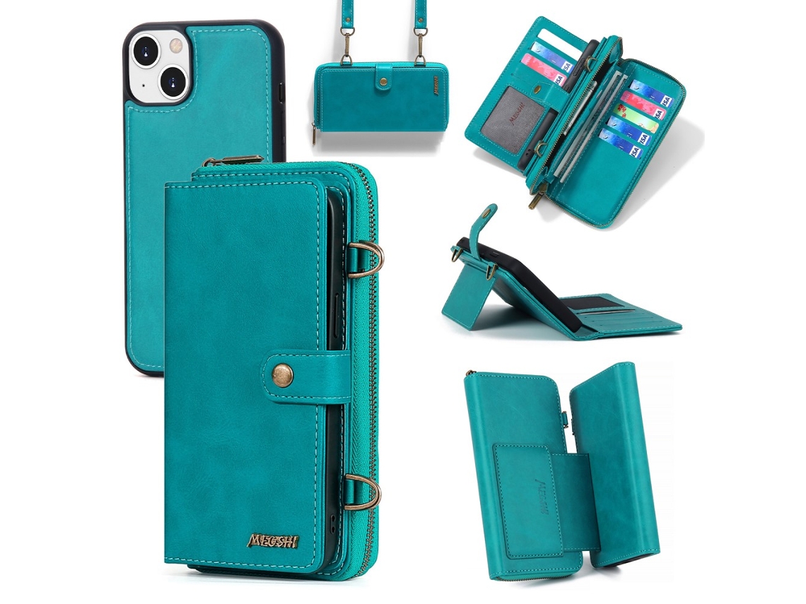 Capa Amovível Para Iphone 15 Pele Sintética Azul