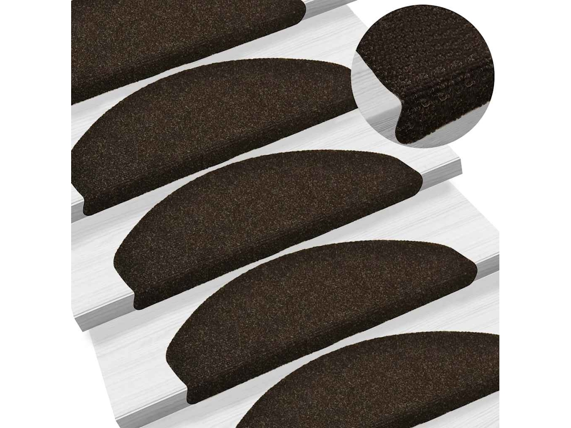 Vidaxl Tapetes De Escada Autoadesivos 30 Peças 65x21x4 Cm Marrom Escuro Meio Redondo Grande