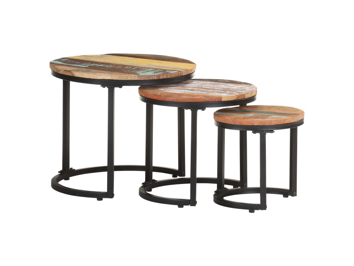 Vidaxl Mesas De Apoio 3 Pcs Madeira Recuperada Maciça
