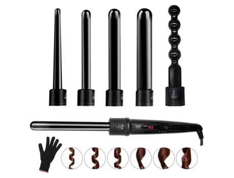 Kit De Modelador De Cabelo 6 Em 1 Com 6 Barras Intercambiáveis De Cerâmica E Luva Térmica S/macra (preto 6em1)