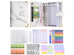 A6 Refillable Marble White Pu Leather Cash Budget Planner Luxury Bundle With 12-budget Cards, 8-zipper Pouches, 2-word