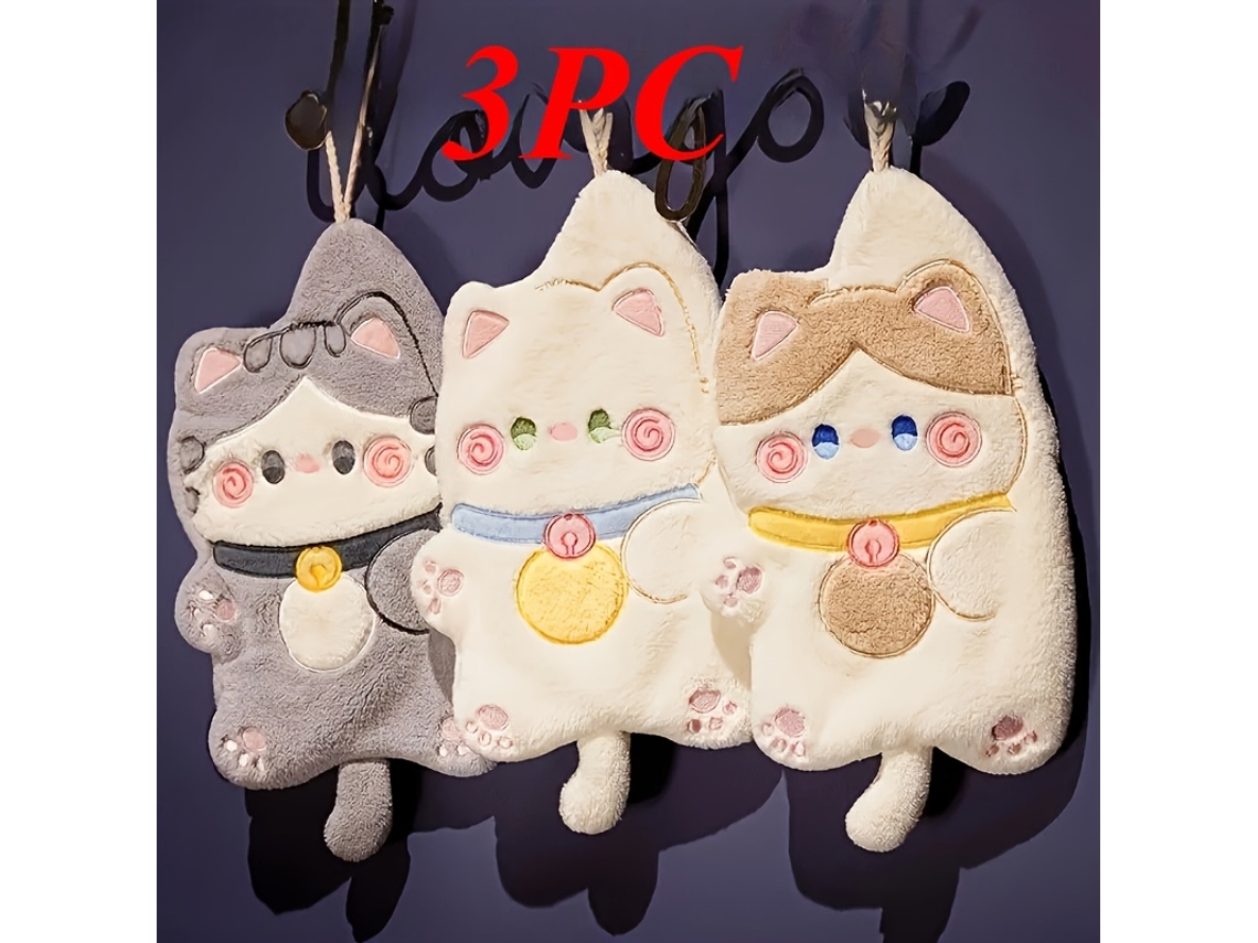 Conjunto com 3 Toalhas Fofas com Estampa de Gato, Secagem Rápida, Super Absorventes BRILVIBERA