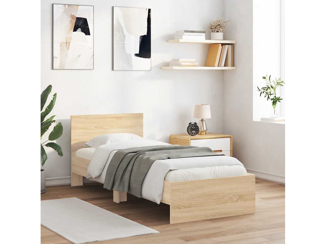 Vidaxl Cama Sem Colchão Com Cabeceira 90x190 Cm Carvalho Sonoma