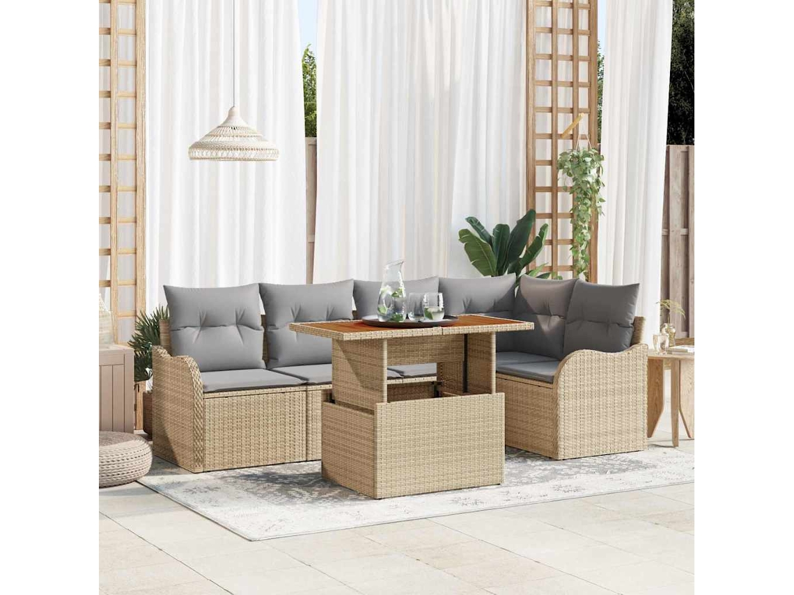 Vidaxl Conjunto De Sofá De Jardim 6 Unid. Bege Rattan Sintético