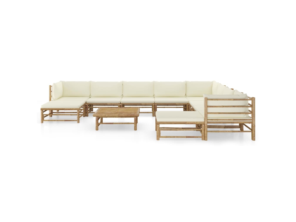 Maison Exclusive - 11 Pcs Conj. Lounge Jardim Em Bambu C/ Almofadões Branco Nata