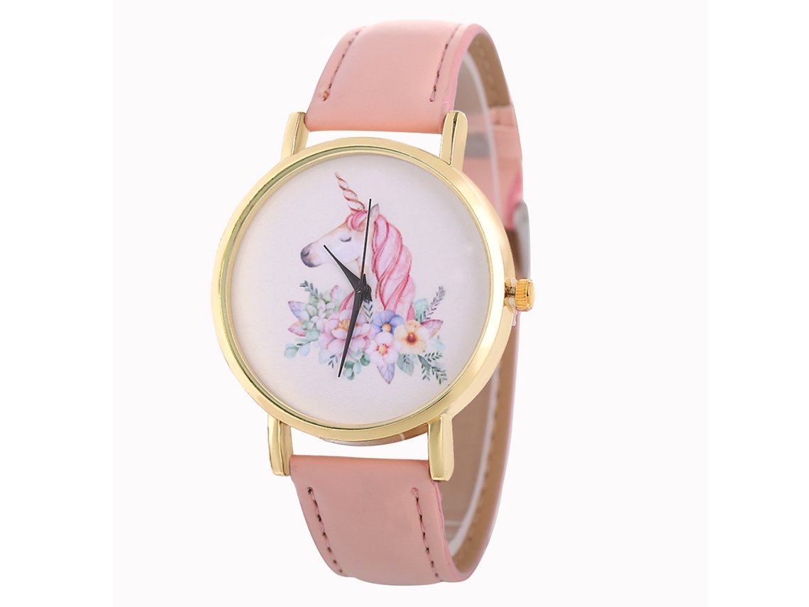 Relógio de Pulso Feminino Casual de Quartzo com Pulseira de Couro Pu Rosa