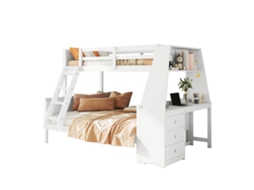 Beliche Infantil branco 90x200cm + 140x200cm, com mesa, amplo armazenamento, grades altas e escada opcional PAPRIKA
