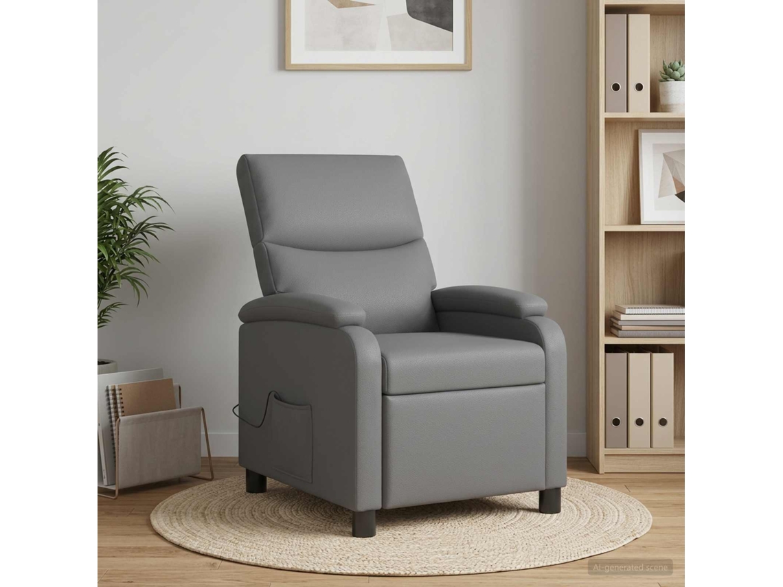 Vidaxl Recliner De Massagem Cinzento Couro Sintético