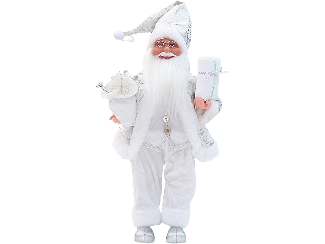 Decoração De Natal: Boneco Do Papai Noel De 45 Cm (18 Polegadas) Para Prateleira Interna E Festas, Branco