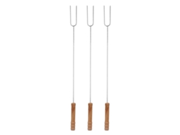 Garfos multifuncionais de aço inoxidável para churrasco, 3 peças, com cabo de madeira de faia, para camping e churrasco ao ar livre, 18,75 polegadas
