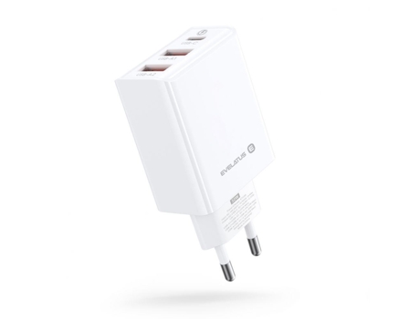 Carregador Viagem Adaptativo Portas Usb EVELATUS Premium Branco